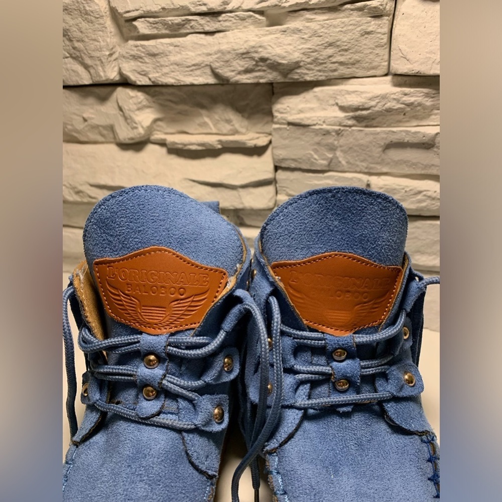 L'originale Balaloo moccasins Blue Suede Fringe Moccasin Boots - Picture 6 of 7